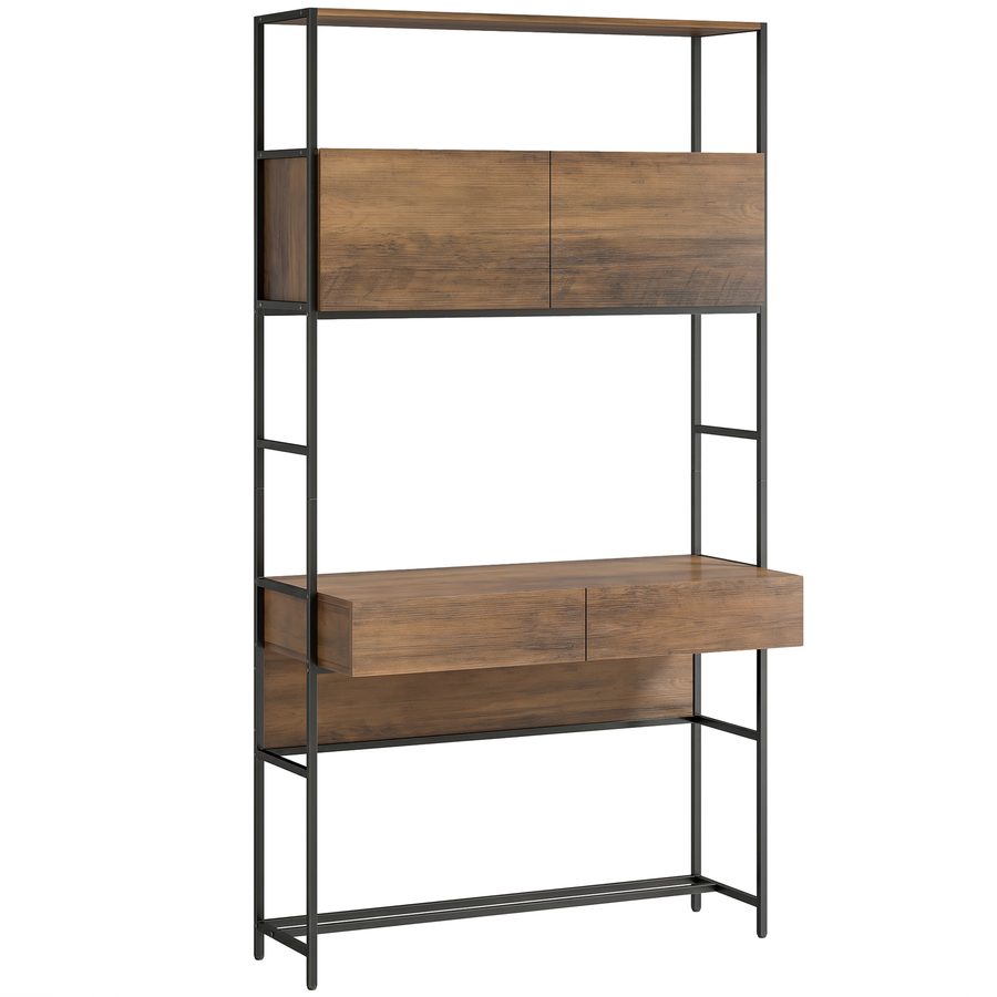 HOMCOM Computertisch mit 2 Schubladen, 185 cm hoher Schreibtisch mit Regalen und Schränken, Moderner Arbeitstisch, Braun Holzoptik   Aosom von HOMCOM
