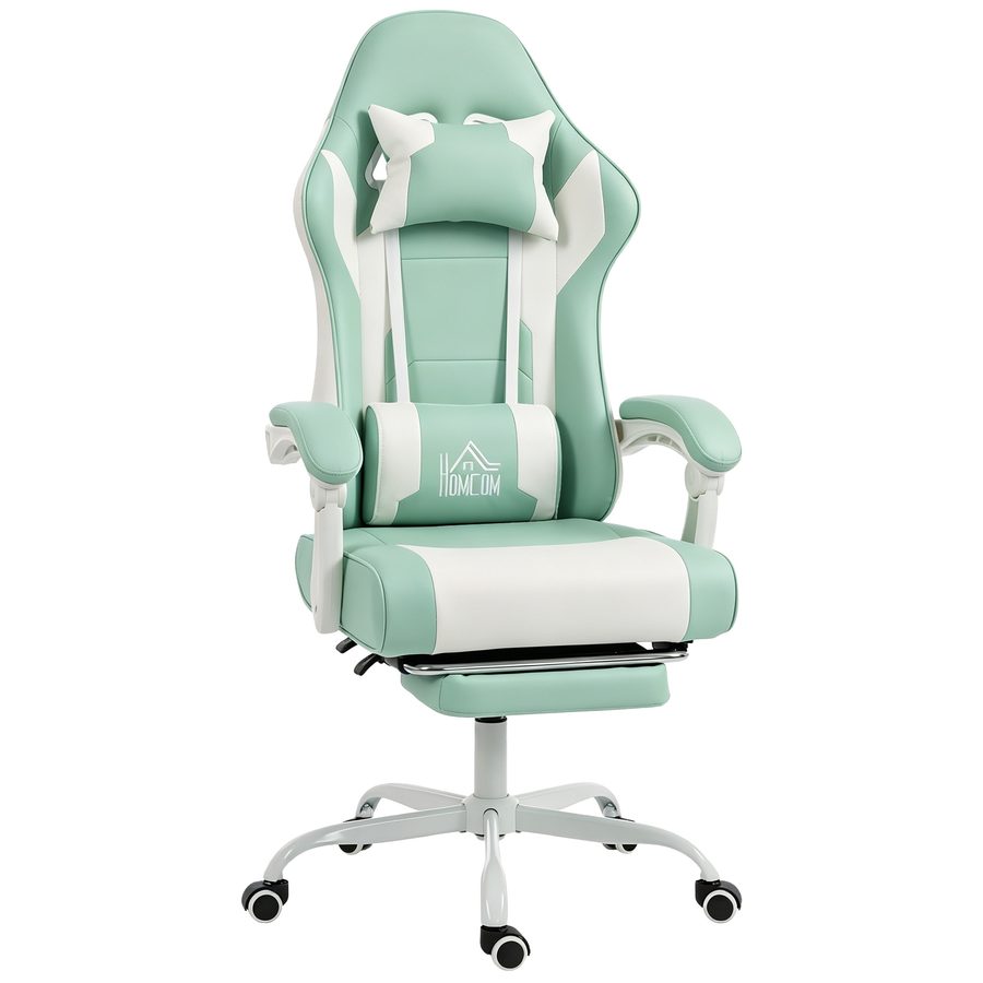 HOMCOM Ergonomischer Gaming-Stuhl, Gamer-Stuhl mit Vibrations-Lendenmassage, 155° verstellbar, Höhenverstellbar, Kopfstütze und ausziehbare Fußstütze, für Büro, Studio, Hellblau   Aosom von HOMCOM