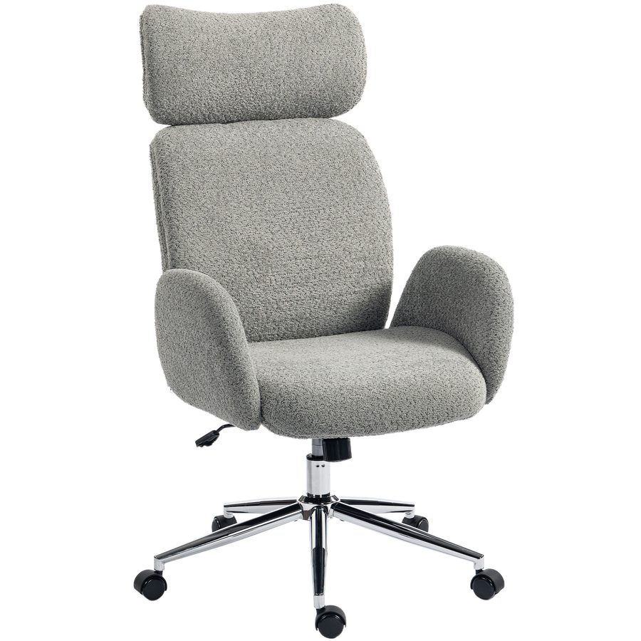 HOMCOM Schreibtischstuhl Homeoffice Stuhl mit Armlehne, verstellbarer Kopfstütze, höhenverstellbarer Drehstuhl mit Wippfunktion, Bouclé-Optik, Bürostuhl für Schlafzimmer, Arbeitszimmer, Dunkelgrau   Aosom von HOMCOM