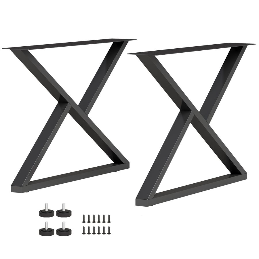 HOMCOM Set 2 Tischbeine aus Stahl, X-förmige Möbelfüße, mit 12 Löchern, 12 Schrauben und 4 verstellbaren Füßen, Industrie-Stil, für Bänke, Couchtische, 60x10x43 cm, Schwarz   Aosom von HOMCOM