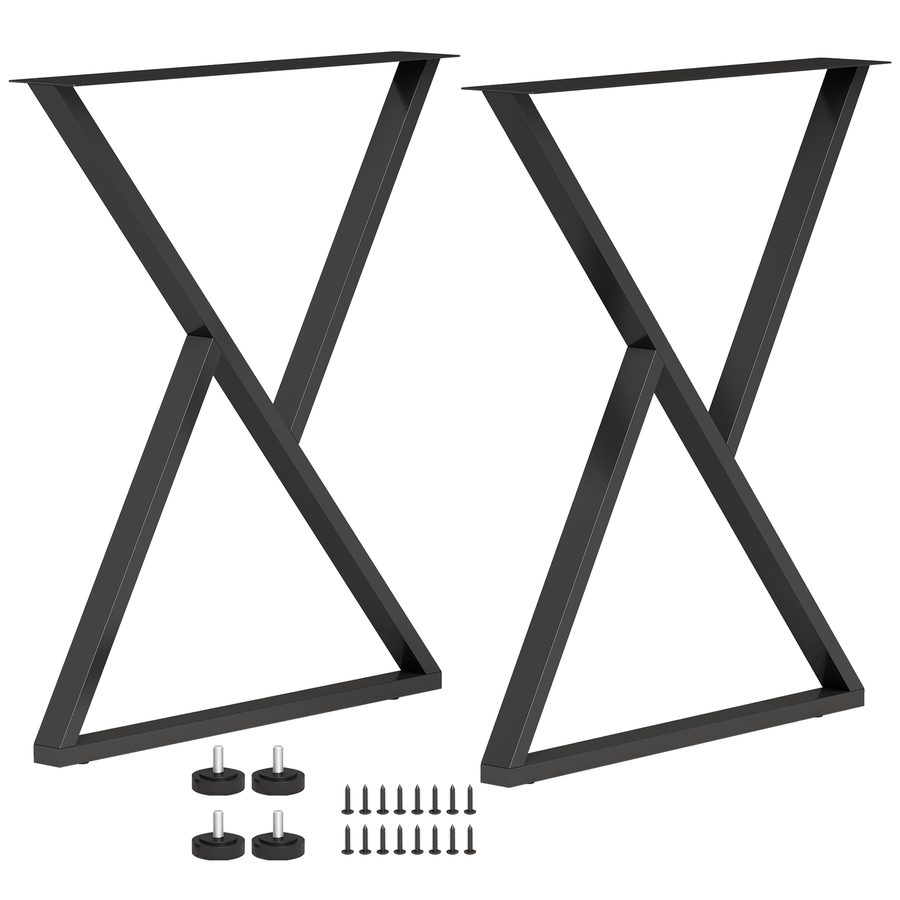HOMCOM Stahl-Tischbeine, 2er-Set X-förmige Beine für industrielle Möbel mit verstellbaren Füßen und Schrauben, für Esstisch/Bank, 60x10x72 cm, Schwarz   Aosom von HOMCOM