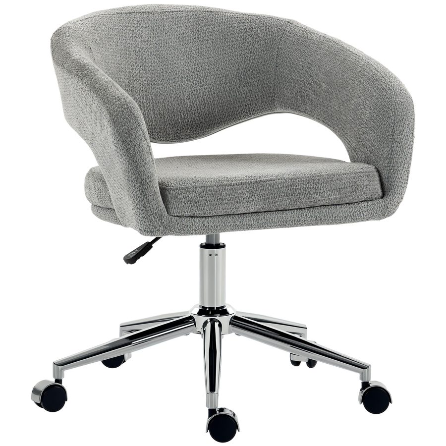 HOMCOM Ergonomischer Bürostuhl, Chenille-Bürosessel mit Höhenverstellung, geschwungener Rückenlehne, integrierten Armlehnen und 360°-Drehfunktion, für Büro, Wohnzimmer, Schlafzimmer, Grau   Aosom von HOMCOM