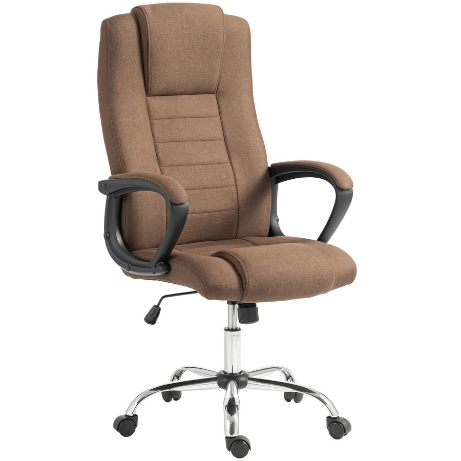 Vinsetto Ergonomischer Bürostuhl mit breiter Sitzfläche, drehbarer Schreibtischstuhl aus Leinenoptikstoff mit Kopfstütze, Schaukel-Funktion, gepolsterte Armlehnen, höhenverstellbar, Marrone   Aosom von Vinsetto