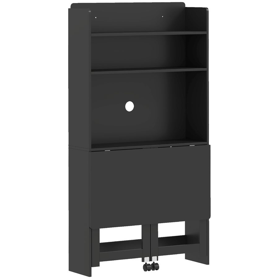 HOMCOM Computertisch mit Ablagefächern, Klappbare Arbeitsfläche & 2 Rollen, für Schlafzimmer, Wohnzimmer & Zuhause, 80 x 69 x 155 cm, Schwarz   Aosom von HOMCOM