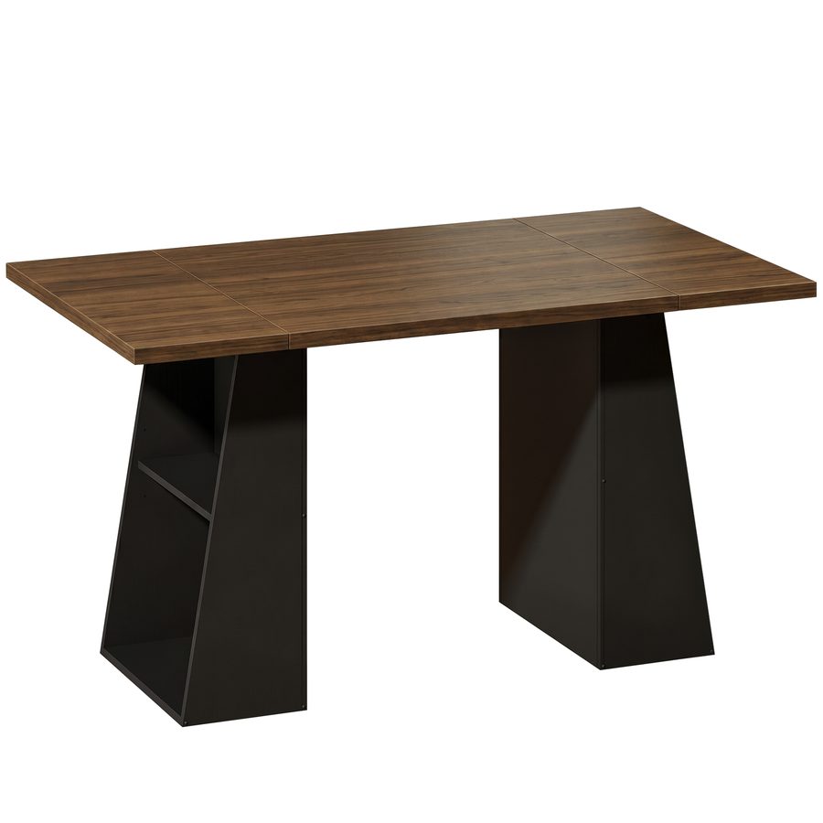HOMCOM Schreibtisch 140 cm, Computertischh mit 4 offenen Ablagen und Metallrahmen, Arbeitstisch mit trapezförmigem Gestell großer Arbeitsplatz für Home Office und Arbeitszimmer, Braun, Schwarz   Aosom