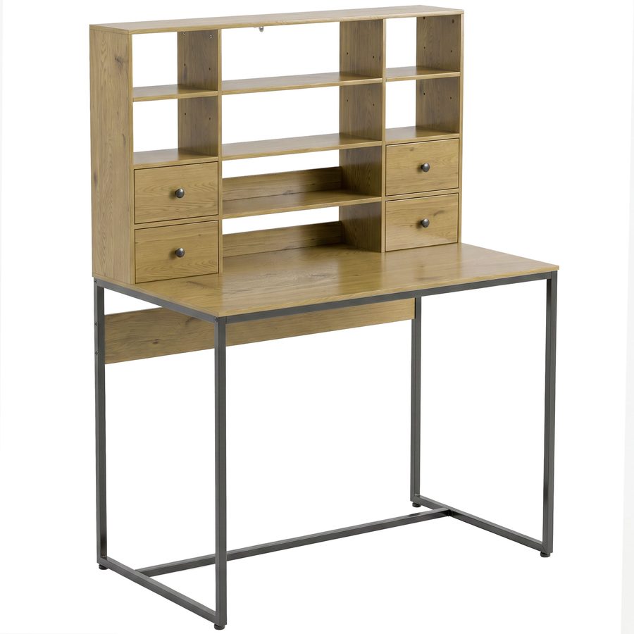 HOMCOM Schreibtisch mit 4 Schubladen, Computertisch mit Regalen 105 x 60 x 142 cm Moderner Arbeitstisch Bürotisch für Büro, Wohnzimmer, Natur   Aosom von HOMCOM