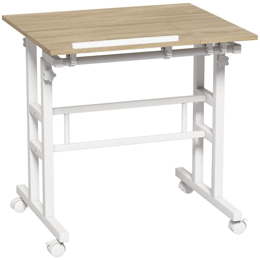 HOMCOM Sitz-Steh-Schreibtisch, höhenverstellbarer Schreibtisch 70 x 60 cm, Computertisch auf Rollen mit neigbarer Platte, Arbeitsplatz für Schlafzimmer, kleine Räume, braun   Aosom von HOMCOM