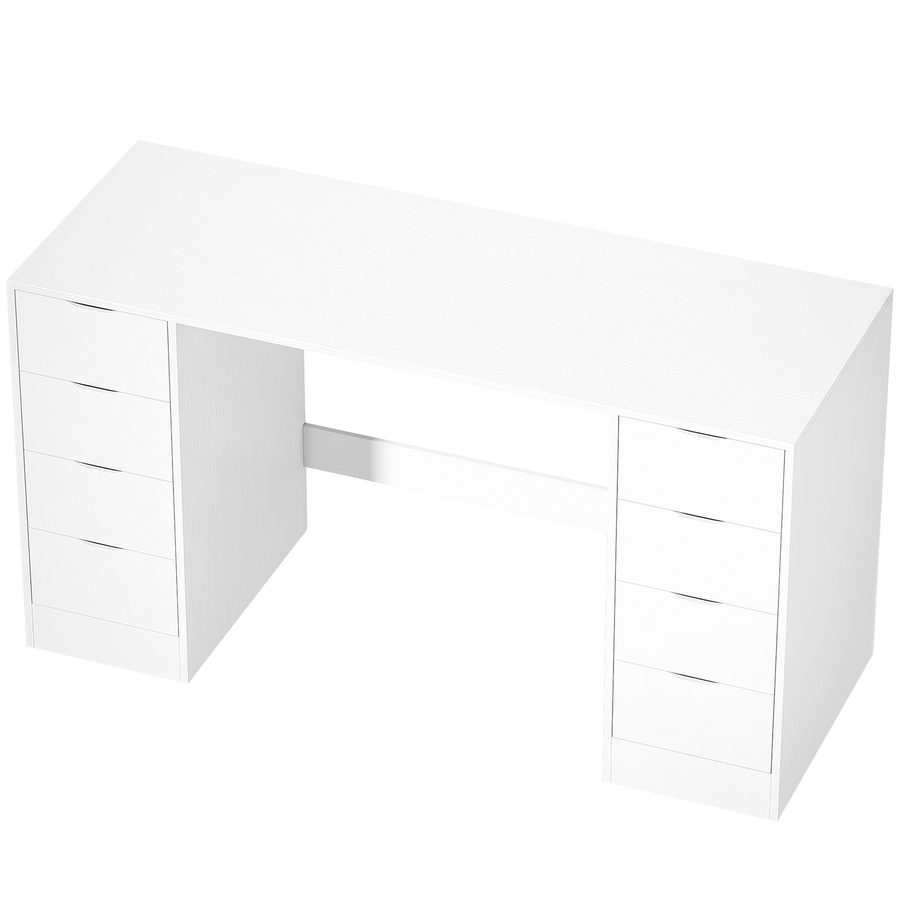 HOMCOM Schreibtisch mit 8 Schubladen Bürotisch 140 x 53 x 75 cm Moderner Computertisch Tisch für Büro, Wohnzimmer Weiß   Aosom von HOMCOM