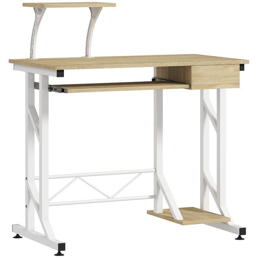 HOMCOM Schreibtisch mit Tastaturauszug und Schublade, Computertisch für Büro 90x50x100 cm Eiche   Aosom von HOMCOM