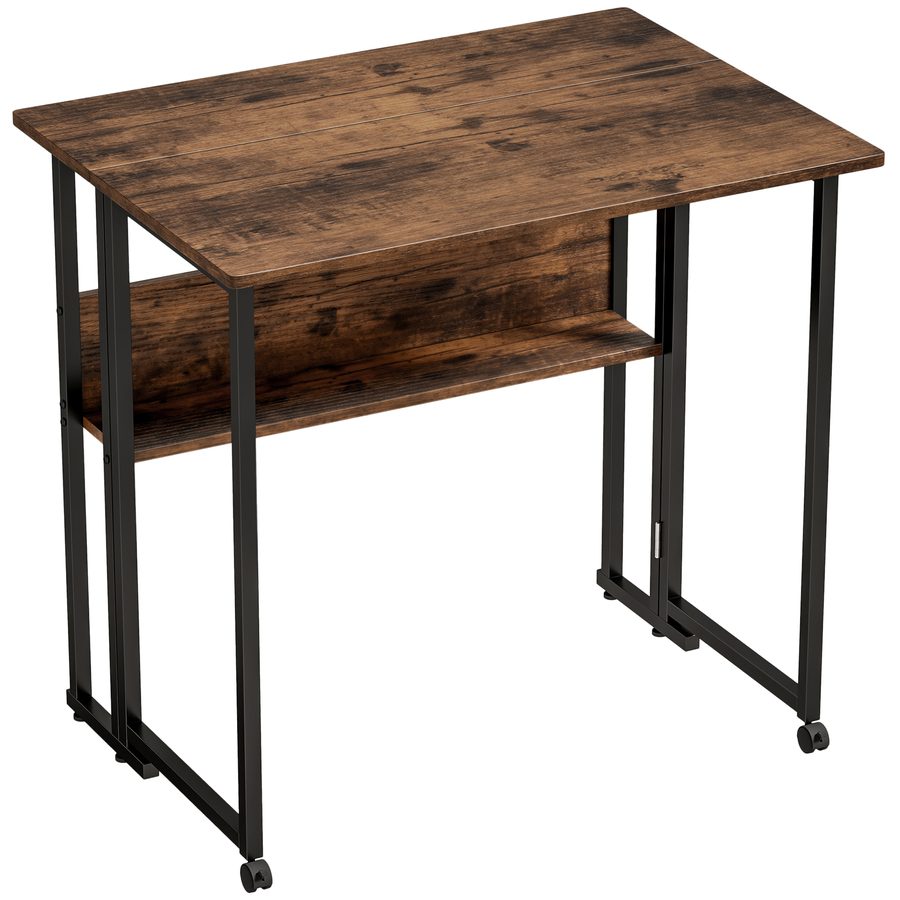 HOMCOM Schreibtisch 80 cm Klappbarer Computertisch mit Ablagefach, Bürotisch, Industrieller Klapptisch für Homeoffice, Schlafzimmer, Rustikal-Braun   Aosom von HOMCOM