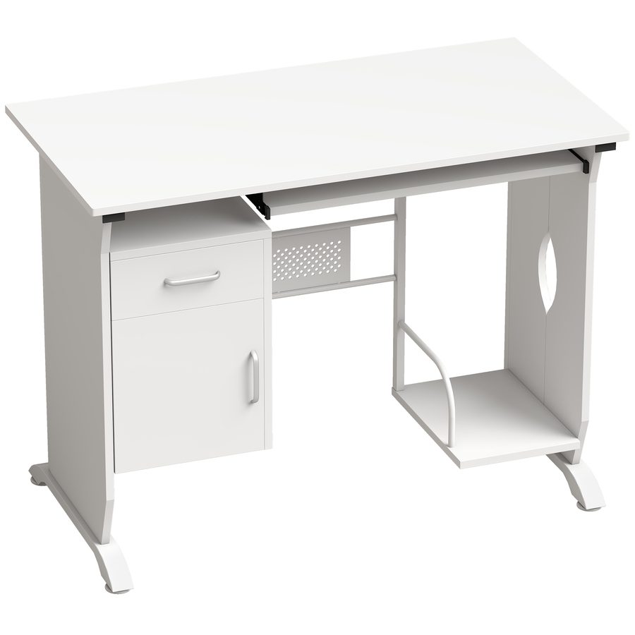 HOMCOM Computerschreibtisch, 100 x 52 x 75 cm, Schreibtisch mit ausziehbarer Tastaturablage, Schubladen und Halter für Zentraleinheit, Computertisch zum Lernen, weiß   Aosom von HOMCOM