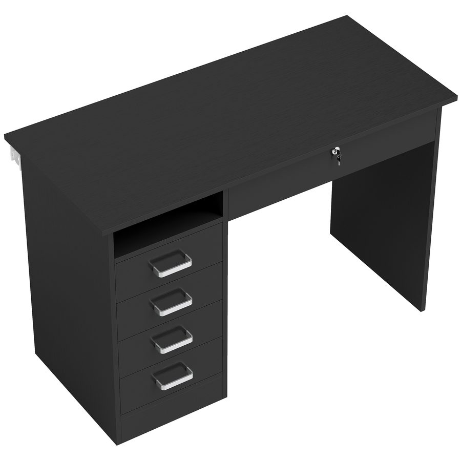 HOMCOM Schreibtisch Computertisch mit großer Arbeitsfläche, 5 Schubladen, 1 offenes Fach, abschließbare Schublade, modern 110 x 50 x 76 cm, schwarz   Aosom von HOMCOM
