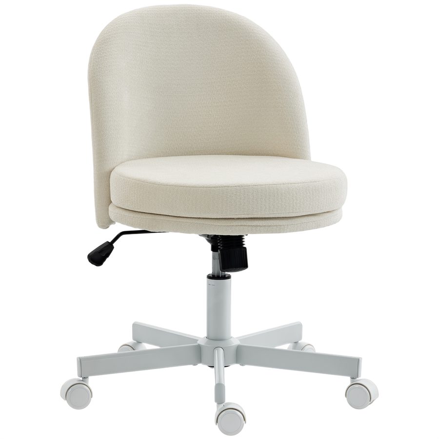 HOMCOM Schreibtischstuhl, Höhenverstellbarer Bürostuhl mit Chenille-Optik, Wippfunktion, Drehstuhl mit Doppellagigem Polster, bis 120 kg, Schminktischstuhl für Schlafzimmer, Creme   Aosom von HOMCOM