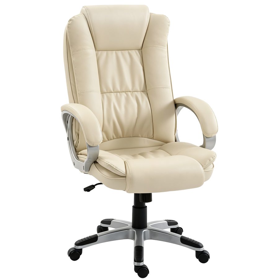HOMCOM Ergonomischer Bürostuhl mit Gepolsterten Armlehnen, Gepolsterter Drehstuhl aus PU-Leder, Wippfunktion, Hohe Rückenlehne, Höhenverstellbar, Beige   Aosom von HOMCOM