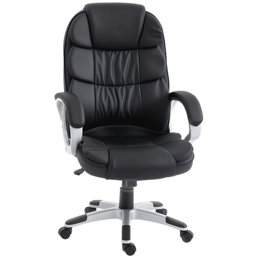 HOMCOM Ergonomischer Bürostuhl, gepolsterter drehbarer Schreibtischstuhl aus PU-Leder, hohe gebogene Rückenlehne, Wippfunktion, gepolsterte Armlehnen, höhenverstellbar, Bürostuhl für Büro und Homeoffice, Schwarz   Aosom von HOMCOM