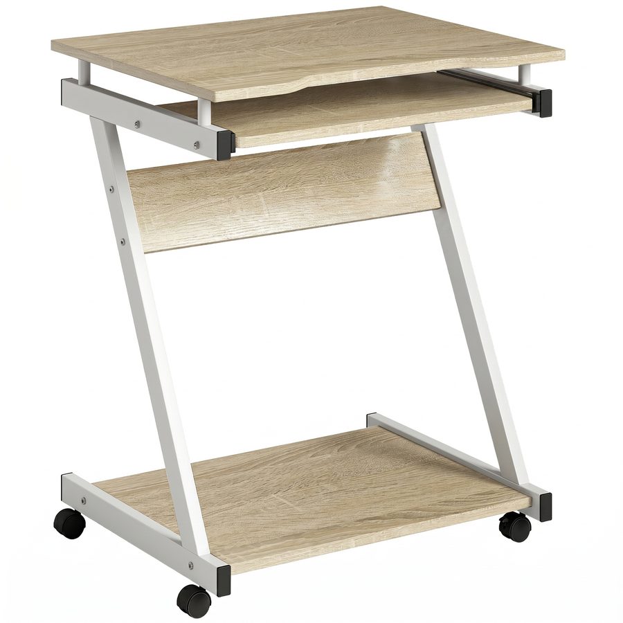 HOMCOM Büroschreibtisch mit 4 Rollen, 60x48 cm platzsparender Schreibtisch mit Tastaturablage, offenes Regal, Computertisch für Zuhause Studio Büro, Farbe Rovere   Aosom von HOMCOM