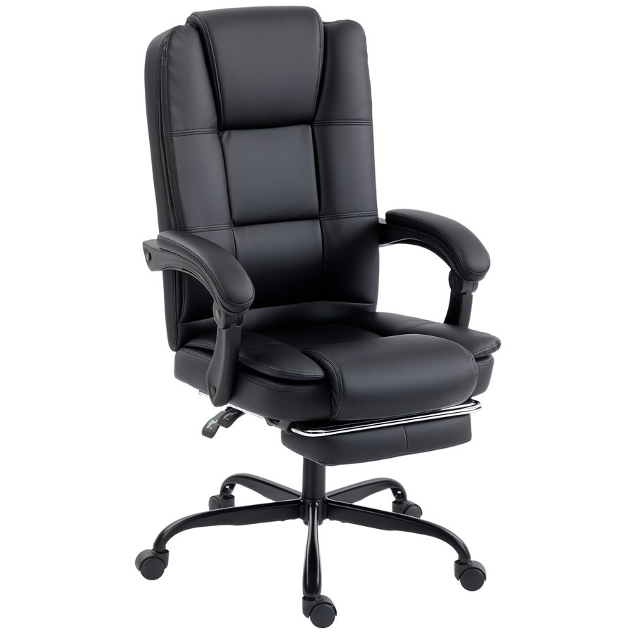 HOMCOM Präsidenten-Bürostuhl Ergonomisch, 150° Neigbar mit Fußstütze, Drehbarer Schreibtischstuhl aus PU-Leder, Dicke Polsterung, Gepolsterte Armlehnen, Hohe Rückenlehne, Höhenverstellbar, Schwarz   Aosom von HOMCOM