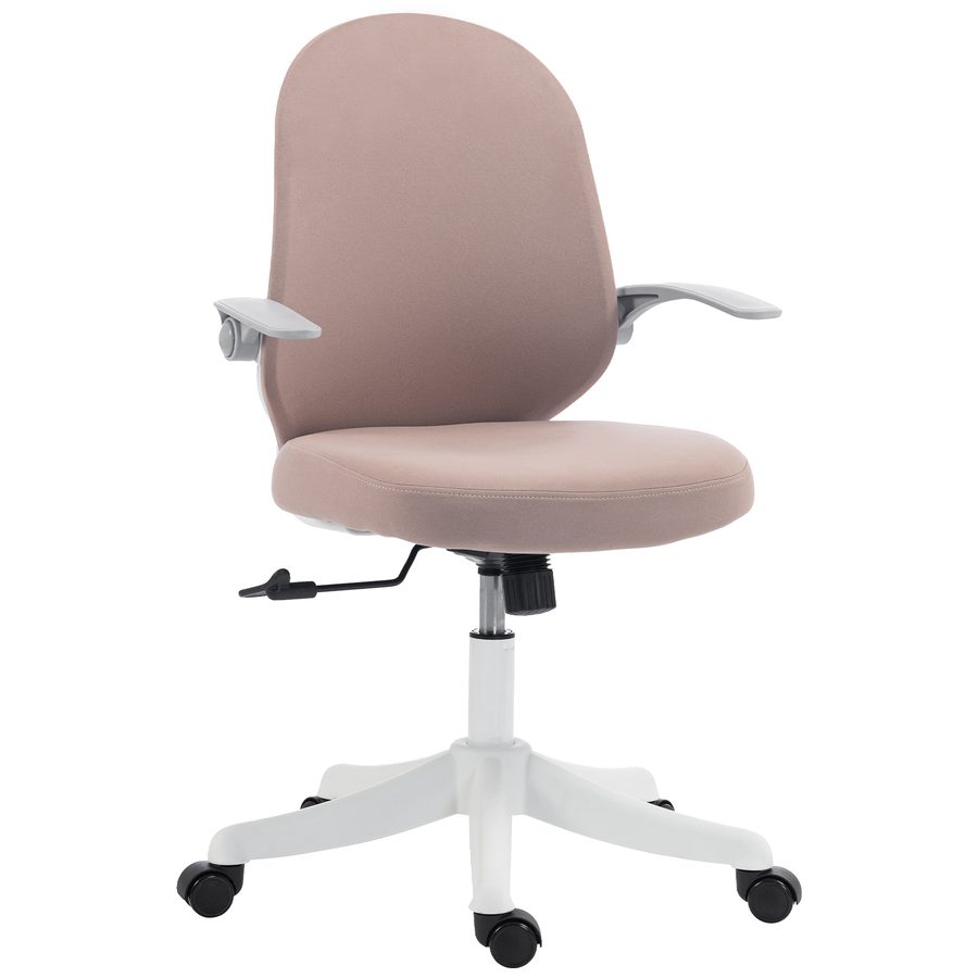 HOMCOM Ergonomischer Bürostuhl mit klappbaren Armlehnen, gepolsterter drehbarer Schreibtischstuhl mit Höhenverstellung, atmungsaktivem Netzbezug, Tragfähigkeit 120kg, Rosa   Aosom