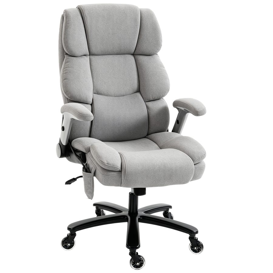 HOMCOM Bürostuhl, Ergonomischer Chefsessel, Gepolsterter Schreibtischstuhl mit Hochklappbaren Armlehnen, Airbag-Lendenstütze, Höhenverstellbarer Drehstuhl mit Wippfunktion, Helkelgrau   Aosom von HOMCOM