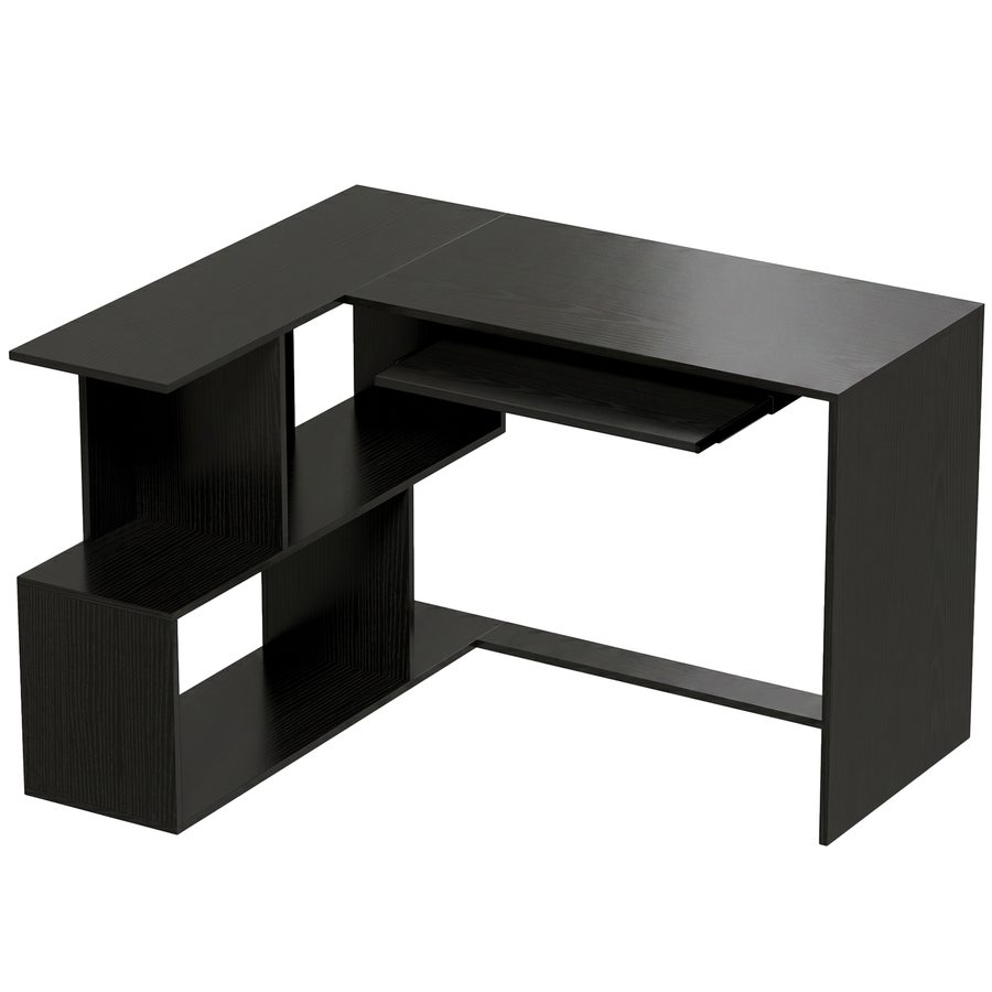 HOMCOM Eckschreibtisch, 120 x 100 x 76 cm, L‑Schreibtisch mit Tastaturauszug, 4 offene Fächer, moderner Stil, Arbeitstisch für Zuhause, Schlafzimmer, kleine Räume, Schwarz   Aosom von HOMCOM
