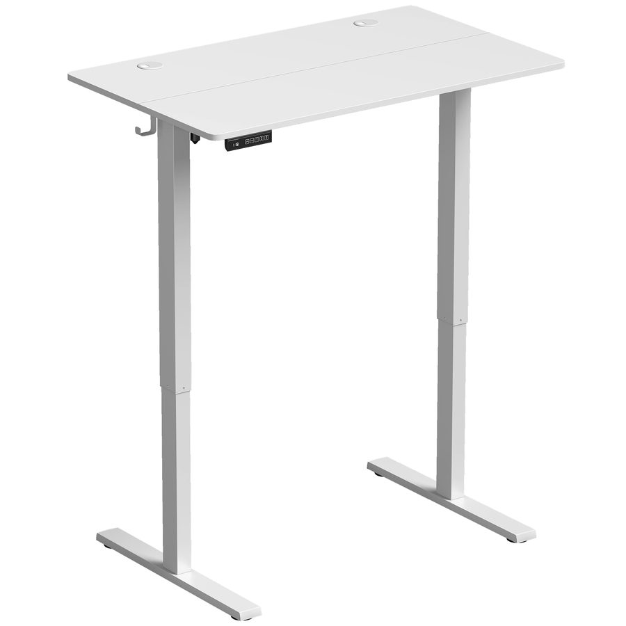 HOMCOM Höhenverstellbarer elektrischer Schreibtisch, 100x60 cm, PC-Schreibtisch mit 3 Höhen-Speichern, LED-Display, Kabelführungen und Haken, Tisch für Büro/Arbeitszimmer/Schlafzimmer, Weiß   Aosom von HOMCOM