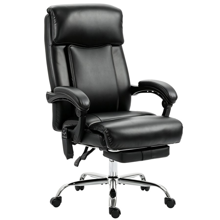 HOMCOM Massage-Bürostuhl mit Vibrations- und Heizfunktion, ergonomischer PU-Bürostuhl, höhenverstellbar, neigbare Rückenlehne, ausziehbare Fußstütze, synchronisierte Armlehnen, 360° drehbar, schwarz   Aosom von HOMCOM