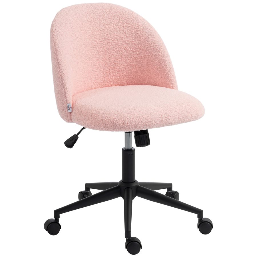 HOMCOM Schreibtischstuhl, höhenverstellbarer Bürostuhl mit Teddyfleeceoptik, drehbaren Rollen, Drehstuhl mit Wippfunktion, bis 120 kg, Schminktischstuhl für Schlafzimmer, Rosa   Aosom von HOMCOM