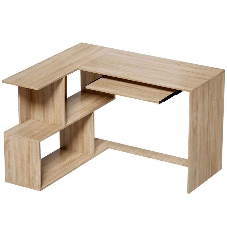 HOMCOM Eckschreibtisch, 120 x 100 x 76 cm, L-förmiger Computerschreibtisch mit Tastaturauszug, 4 offene Fächer, Moderner Stil, Arbeitstisch für Zuhause, Schlafzimmer, Kleiner Raum, Naturholz   Aosom von HOMCOM