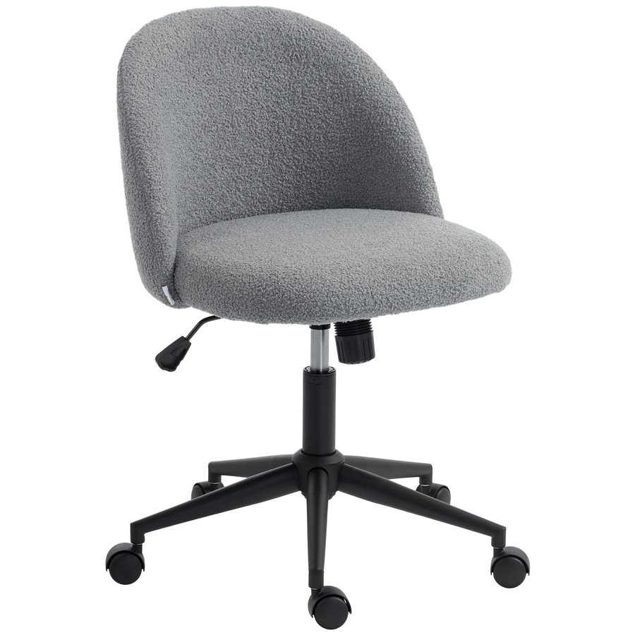 HOMCOM Ergonomischer Bürostuhl, drehbarer Teddy-Fell-Sessel, höhenverstellbar, Rollen, hochresilienter Schaumstoff, Kippfunktion, für Schminktisch oder Make-up, Grau   Aosom von HOMCOM