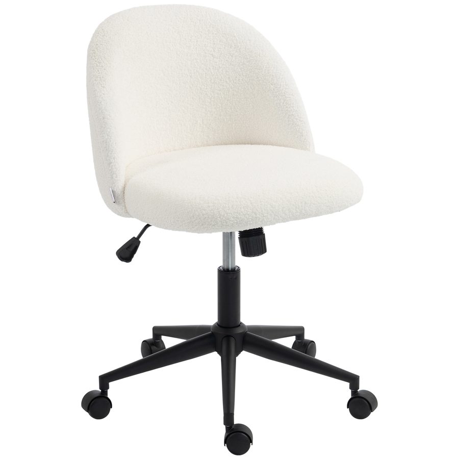 HOMCOM Schreibtischstuhl, höhenverstellbarer Bürostuhl mit Teddyfleeceoptik, drehbaren Rollen, Drehstuhl mit Wippfunktion, bis 120 kg, Schminktischstuhl für Schlafzimmer, Creme   Aosom von HOMCOM