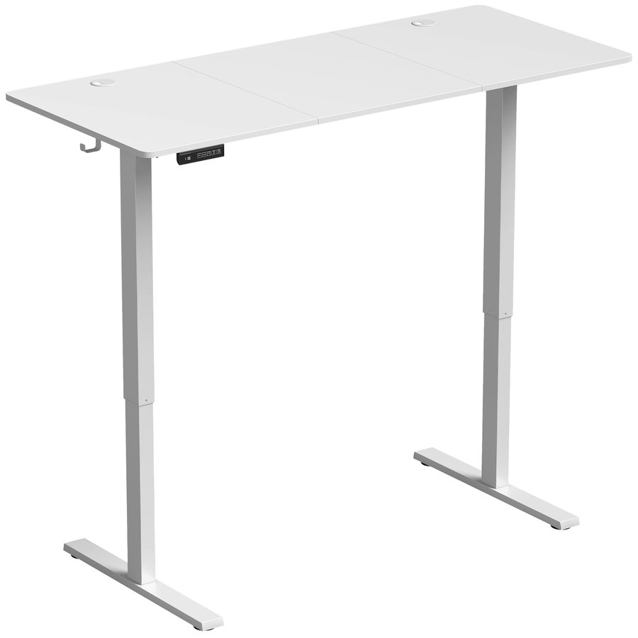 HOMCOM Höhenverstellbarer Schreibtisch Elektrisch 140 x 60 cm, Steh-Sitz Bürotisch mit Memory-Funktion mit 3 Höhen, Leise Computertisch mit LED-Display, Kabeldurchlässen & Haken, Weiß   Aosom von HOMCOM