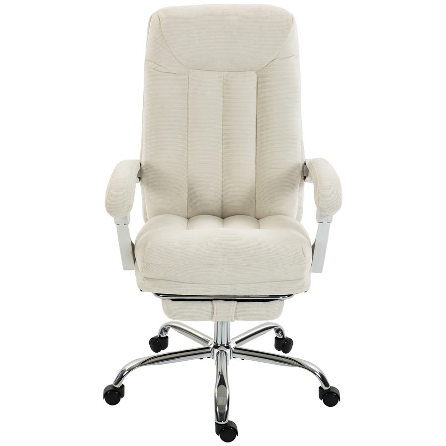 HOMCOM Ergonomischer Bürostuhl, Inclinierbarer Chenille-Bürosessel, Höhenverstellbar, Hohe Rückenlehne, Fußstütze, Dicke Polsterung, 360° drehbar, Creme   Aosom von HOMCOM