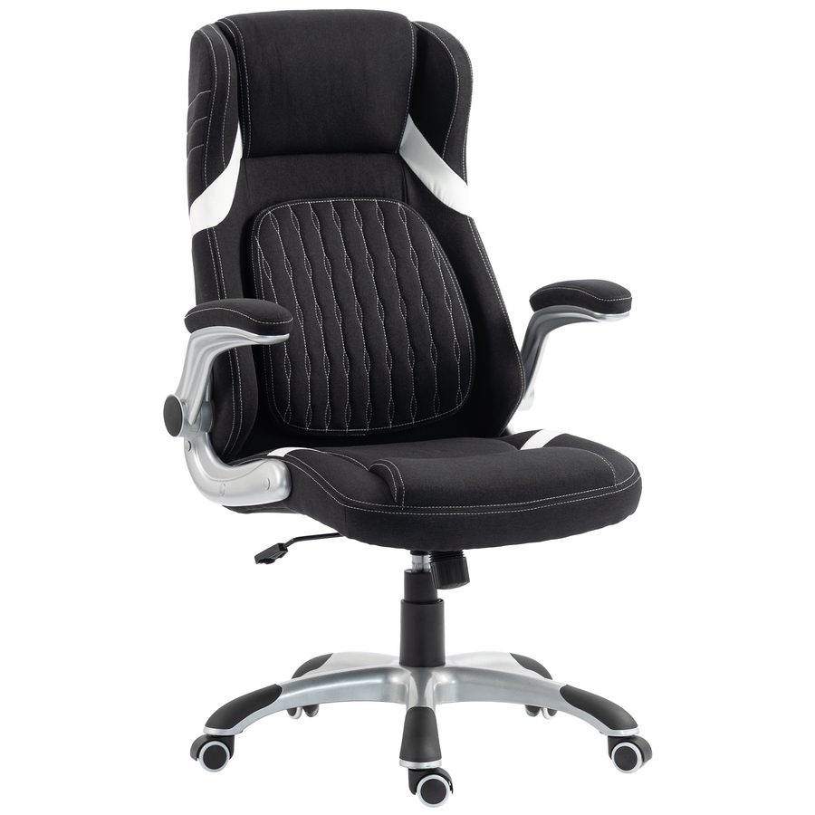 Vinsetto Ergonomischer Bürostuhl mit verstellbarer Lendenstütze, Drehstuhl mit Leinenoptik-Stoff, klappbare Armlehnen, hohe Rückenlehne, höhenverstellbar, Wippfunktion, Schwarz   Aosom von Vinsetto