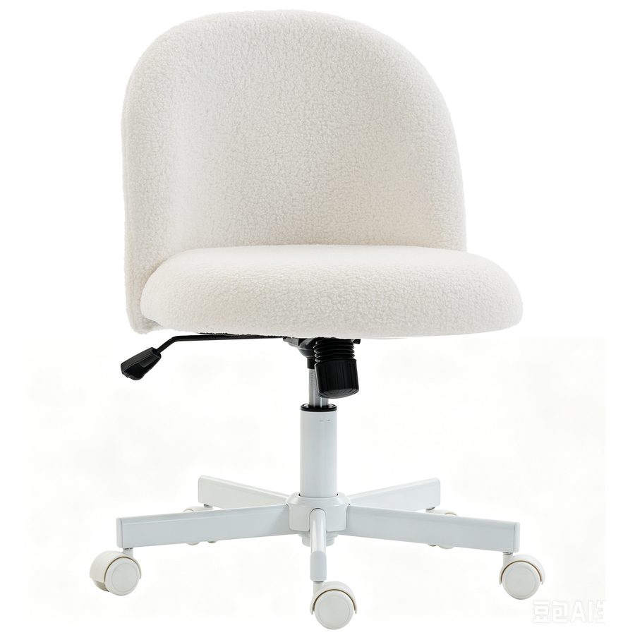 HOMCOM Drehbarer Schreibtischstuhl aus Sherpa, Gepolsterter Bürostuhl ohne Armlehnen mit Höhenverstellung, Wippfunktion, Belastbarkeit 120 kg, Creme   Aosom