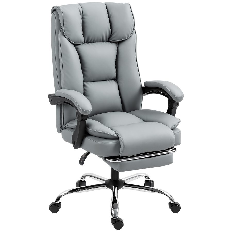HOMCOM Ergonomischer Bürostuhl, neigbarer Bürosessel mit Fußstütze, höhenverstellbar, doppelschichtige Polsterung, 360° drehbar, kratz- und spritzwasserfester synthetischer Bezug, grau   Aosom von HOMCOM