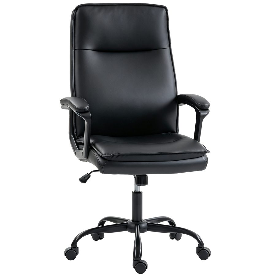 HOMCOM Ergonomischer Chefsessel aus PU-Leder, Gepolsterter Drehstuhl für Schreibtisch, Wippfunktion, Doppellagige Sitzpolsterung, Hohe Rückenlehne, Gepolsterte Armlehnen, Höhenverstellbar, Schwarz   Aosom von HOMCOM