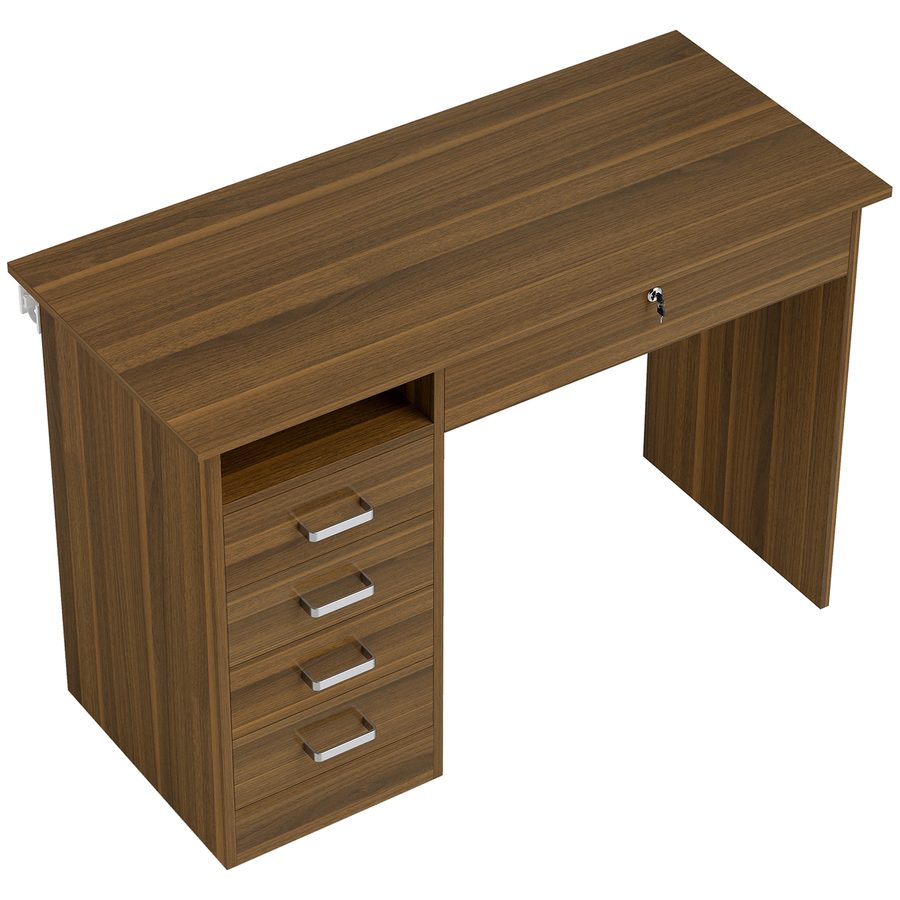 HOMCOM Computerschreibtisch mit 5 Schubladen, 110 x 50 cm, Schreibtisch mit Stauraum, offenes Fach, abschließbare Schublade und große Arbeitsfläche, Tisch für Wohnzimmer, Zuhause, kleine Räume, Dunkler Nussbaum   Aosom von HOMCOM