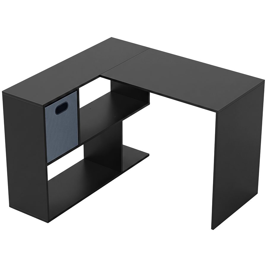 HOMCOM Eckschreibtisch für Computer, 110x100 cm L-Schreibtisch mit Regal und Stoffschublade, PC-Tisch für Schlafzimmer, Büro und Arbeitszimmer, Schwarz   Aosom von HOMCOM