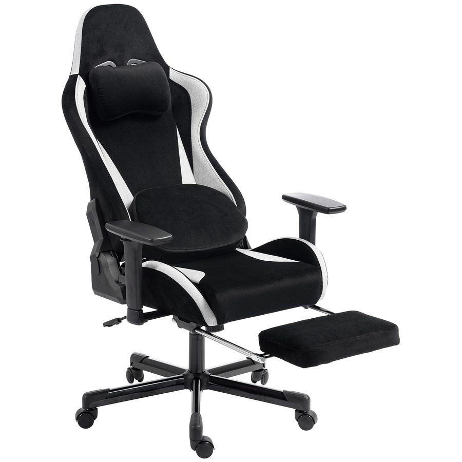 HOMCOM Gaming Stuhl Ergonomischer Gamer Stuhl mit Knetmassage und Wärmefunktion, 4D-Armlehnen, 155° Neigung, Fußstütze, Taschenfeder-Sitz, Stoff in Leinenoptik, bis 120 kg   Aosom von HOMCOM