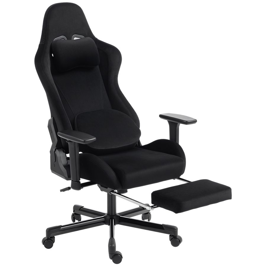 HOMCOM Ergonomischer Massage-Gaming-Stuhl mit beheizbarem Lendenkissen, neigbarer Gaming-Sessel, 4D-Armlehnen, drehbarer Bürostuhl mit Leinenbezug, abnehmbare Kopfstütze, Fußstütze, Sitz mit Taschenfedern, Schwarz   Aosom von HOMCOM