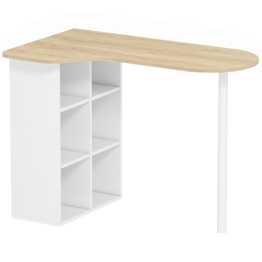 HOMCOM Unregelmäßiger Schreibtisch 100 x 59 cm, moderner Holztisch mit 6 Fächern, 4 verstellbaren Regalen und Stahlgestell, Arbeitsplatz für Schlafzimmer, kleine Räume, Eiche   Aosom