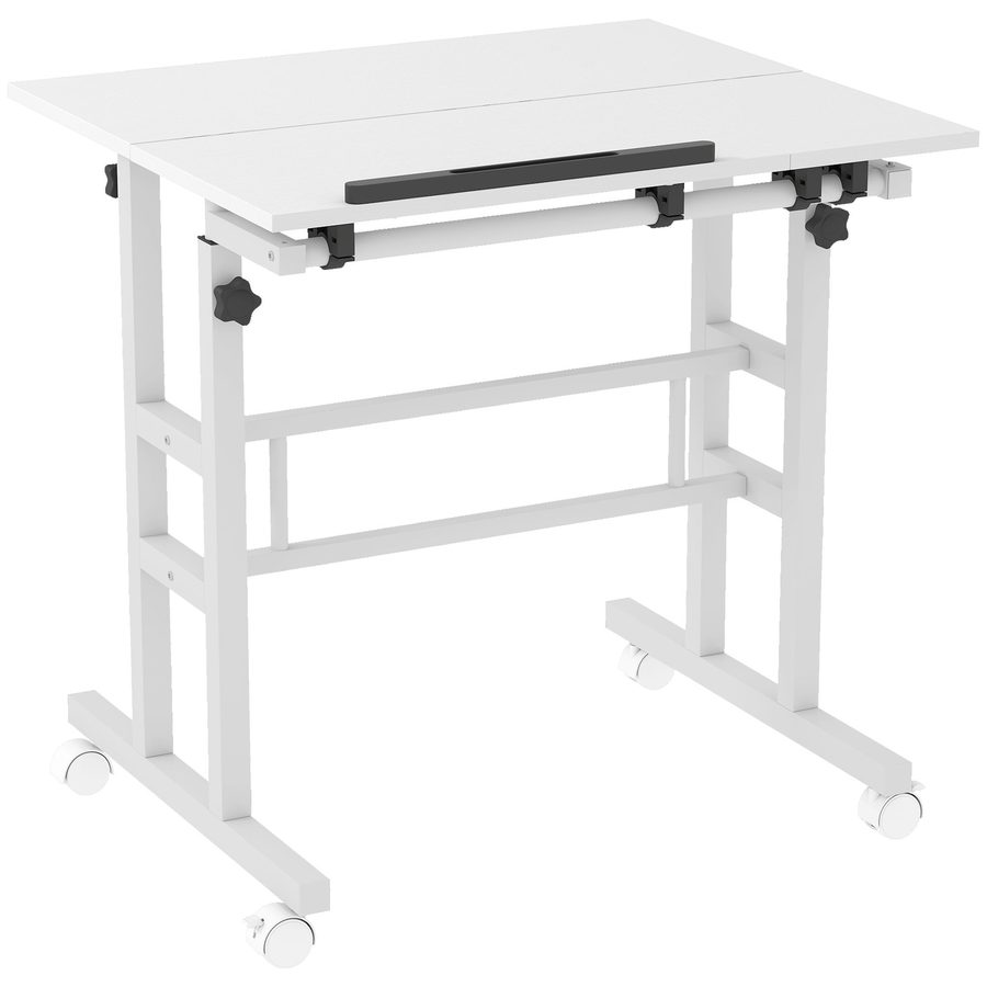 HOMCOM Sitz-Steh-Schreibtisch, höhenverstellbar 70 x 60 cm, Computertisch auf Rollen mit neigbarer Platte, Arbeitsplatz für Schlafzimmer, kleine Räume, Weiß   Aosom von HOMCOM
