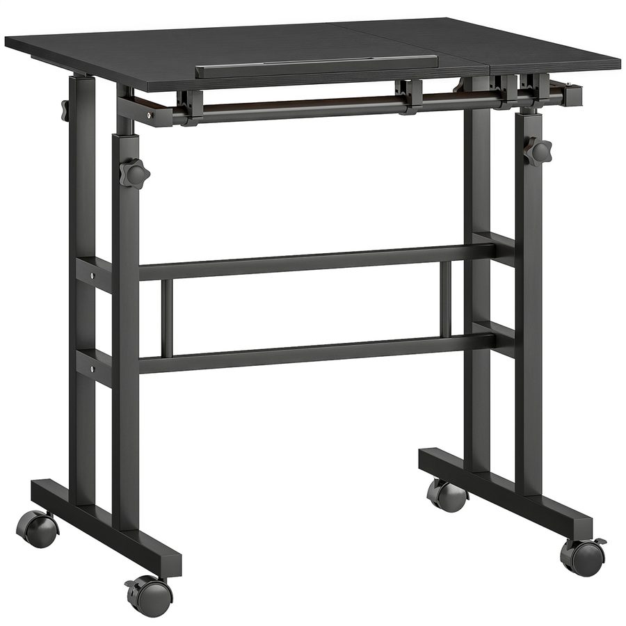 HOMCOM Sitz-Steh-Schreibtisch, höhenverstellbar 70 x 60 cm, Computertisch auf Rollen mit neigbarer Platte, Arbeitsplatz für Schlafzimmer, kleine Räume, schwarz   Aosom von HOMCOM