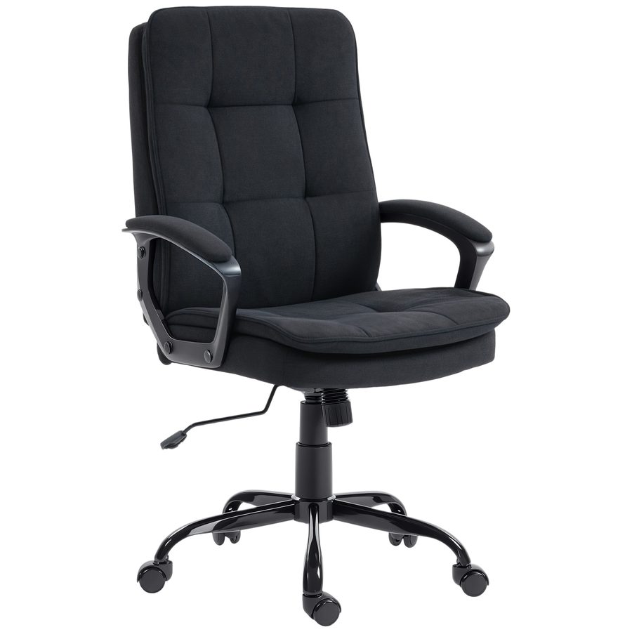 HOMCOM Bürostuhl Ergonomischer Schreibtischstuhl mit Armlehne, Höhenverstellbarer Drehstuhl mit Wippfunktion, Leinenoptik, Getuftert Computerstuhl, Schwarz   Aosom von HOMCOM