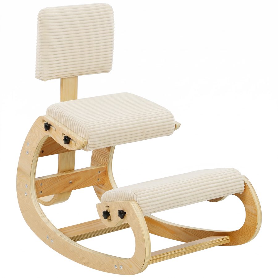 HOMCOM Ergonomischer Kniestuhl, Kniehocker mit Rückenlehne, Cord-Optik, Bürostuhl zur Verbesserung der Nackenschmerzen Rückenschmerzen für Zuhause, Büro, Meditation, Cremeweiß   Aosom von HOMCOM