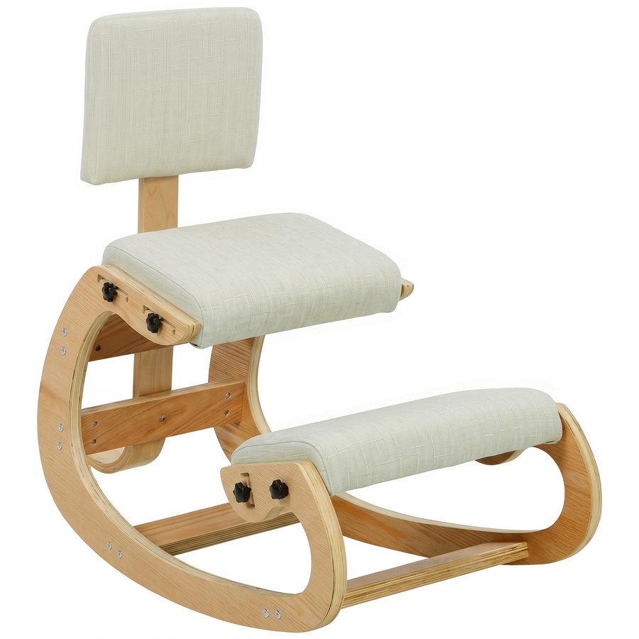 HOMCOM Ergonomischer Kniesitz mit Schaukelbewegung und Rückenlehne, Ergonomischer Bürostuhl und Stuhl für Zuhause, Ergonomischer Kniesitz in Leinenoptik, Birken-Sperrholz, Creme   Aosom von HOMCOM