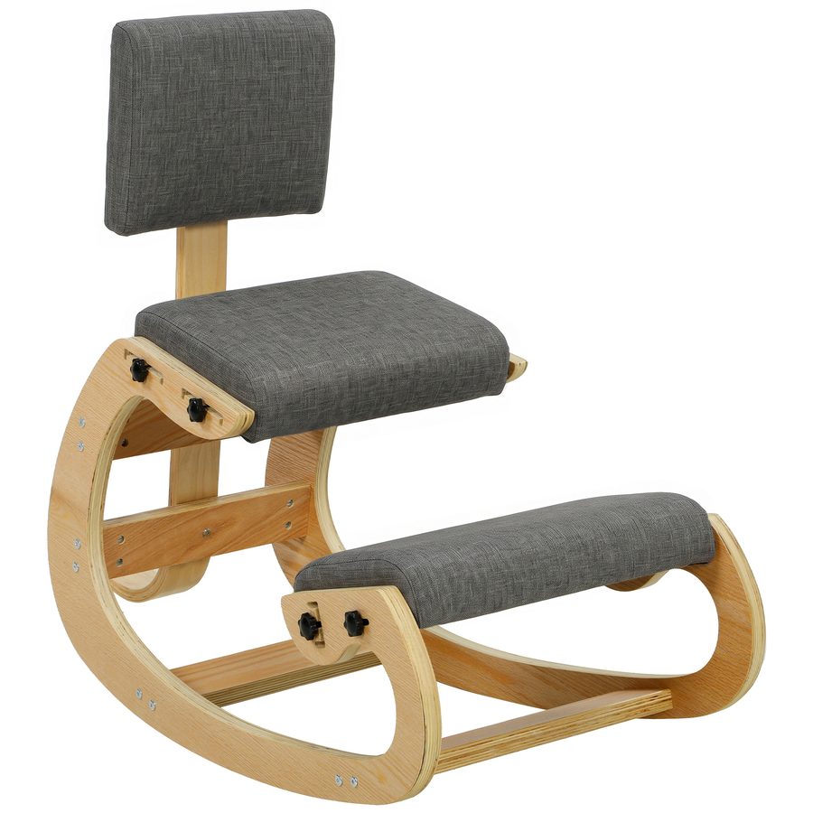 HOMCOM Ergonomischer Knienstuhl mit Wippfunktion und Rückenlehne, ergonomischer Haltungsstuhl für Büro und Zuhause, ergonomischer Knieschemel in Leinenoptik, Birken-Sperrholz, Grau   Aosom von HOMCOM