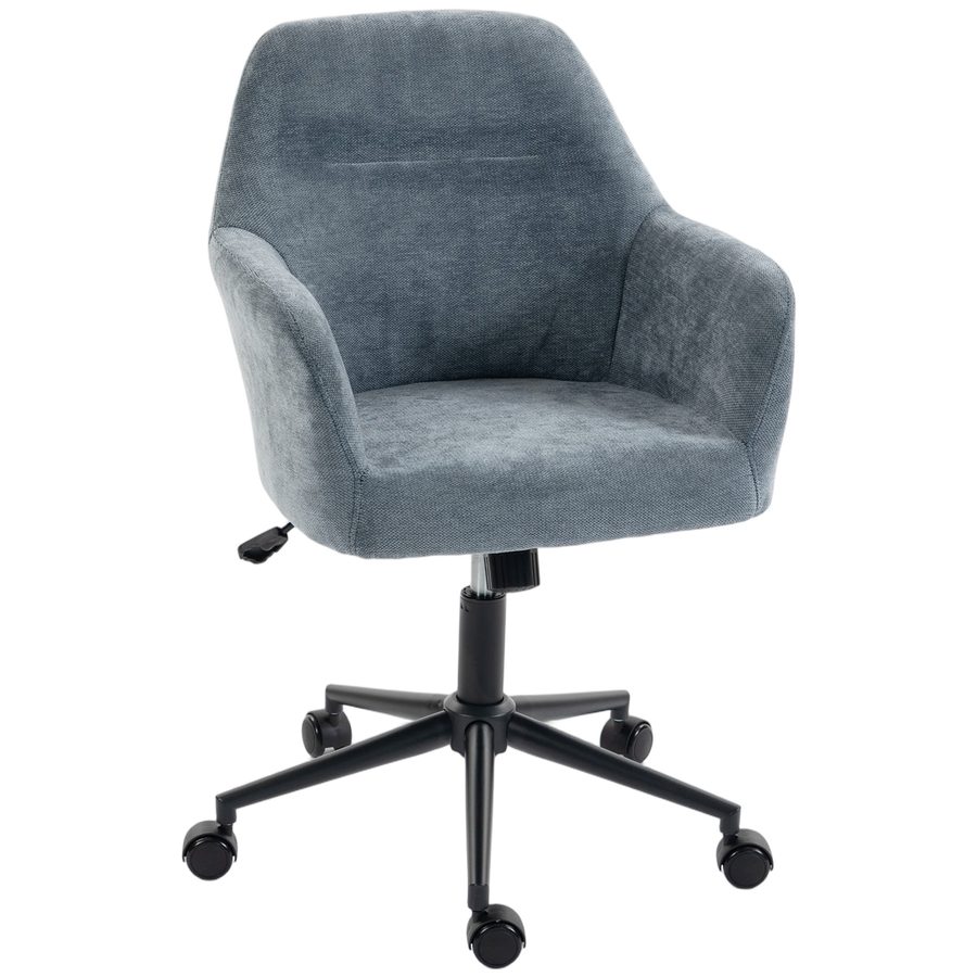 HOMCOM Ergonomischer Bürostuhl, Chenille-Bürodrehstuhl mit Höhenverstellung, Wippfunktion, dicker Polsterung, 360° drehbar, für Zuhause, Schlafzimmer, Blau   Aosom von HOMCOM