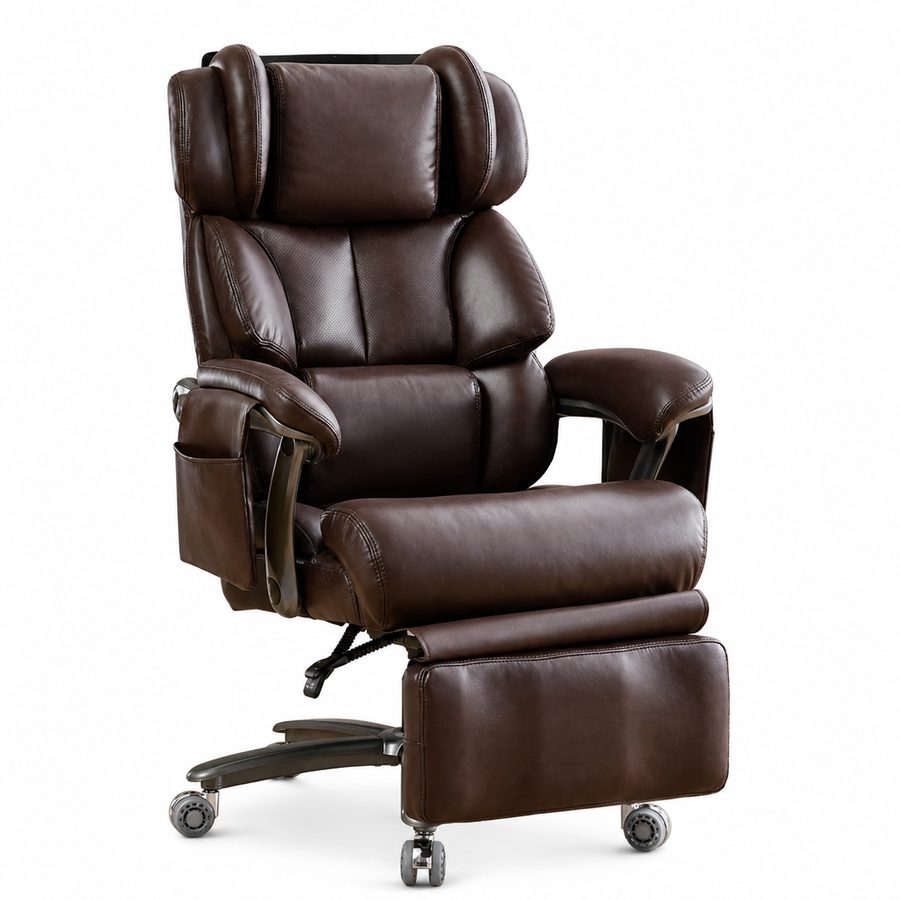 Chefsessel mit Massage- und Heizfunktion, Ergonomischer Bürostuhl mit PU-Leder, ausziehbare Fußstütze, 85,5x76,5x114-121,5 cm, Braun   Aosom.de