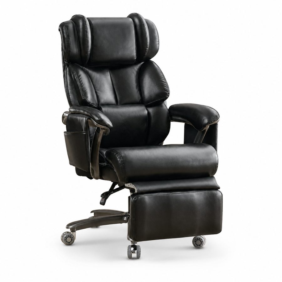 Chefsessel mit Massage- und Heizfunktion, Ergonomischer Bürostuhl mit Kunst-Leder, ausziehbare Fußstütze, 85,5x76,5x121,5 cm, Schwarz   Aosom.de